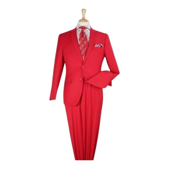 APOLLO KING MEN'S 2 PIECE MODERN FIT SOLID RED EXECUTIVE SUIT. 5604 - Picture 2 of 2